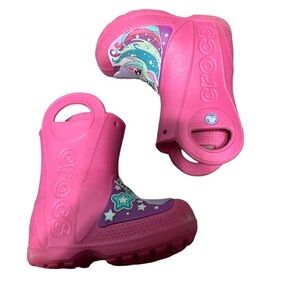 Crocs Pink With Unicorn Rain Boots Size Child 6